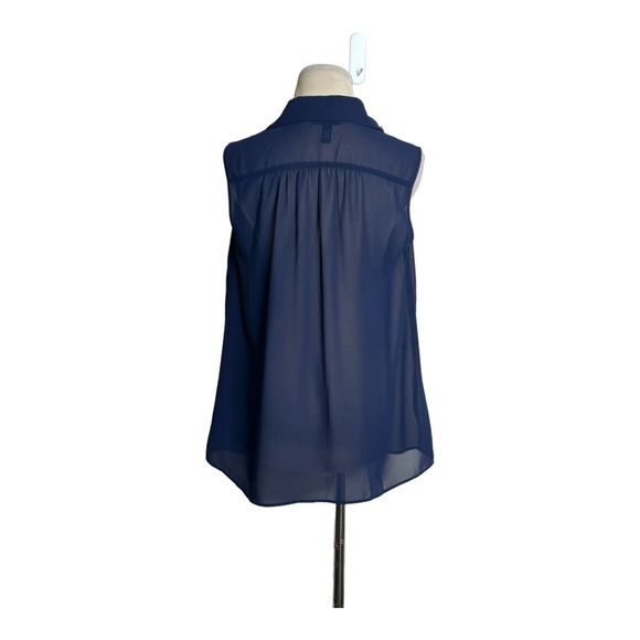 Aqua blue jeweled collared buttoned sleeveless sheer blouse size Small - Picture 10 of 11